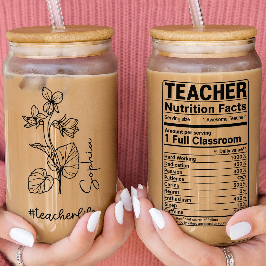 Personalized Clear Glass Can Custom Teacher Gift with Straws Clear Glass Can GradoCreations