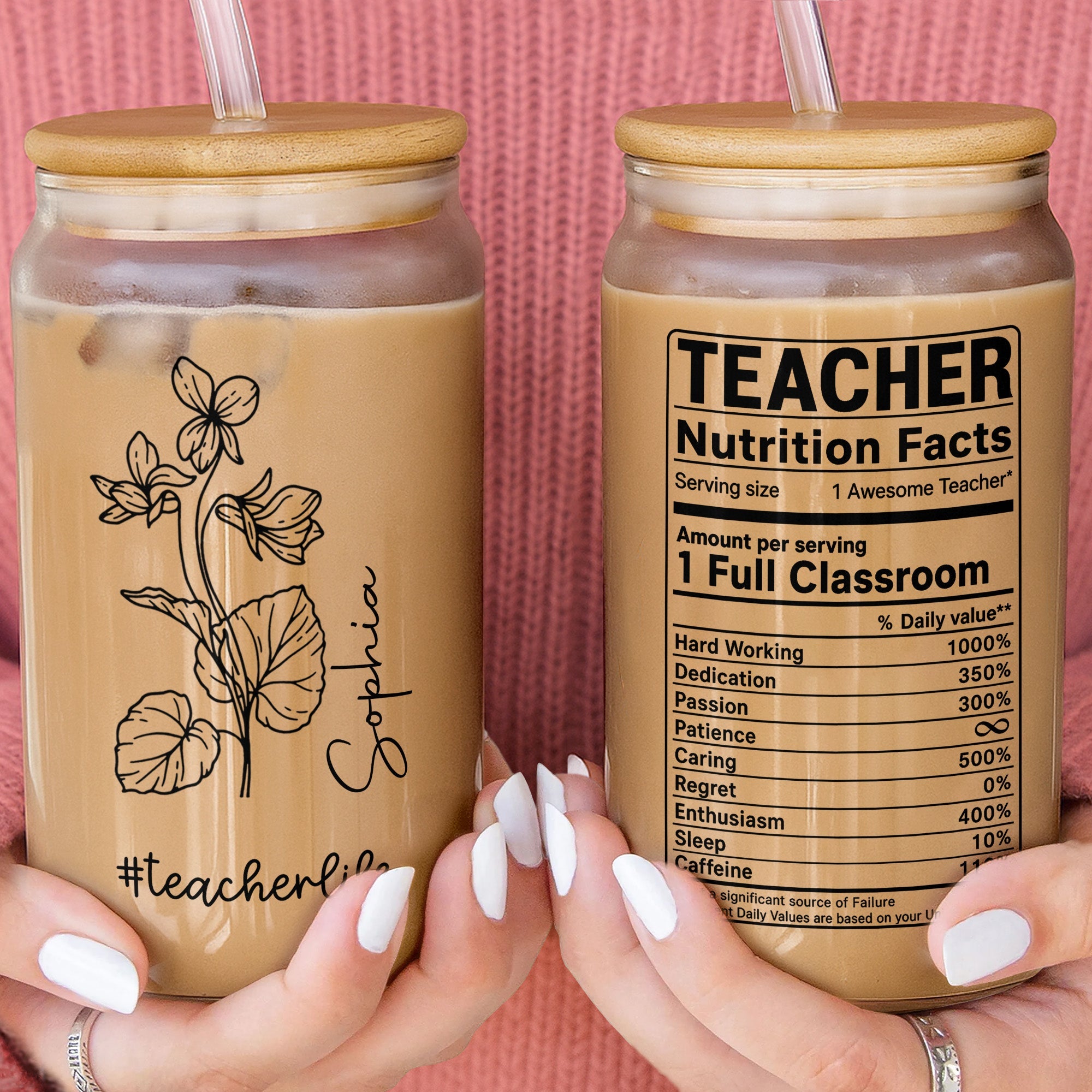 Personalized Clear Glass Can Custom Teacher Gift with Straws Clear Glass Can GradoCreations