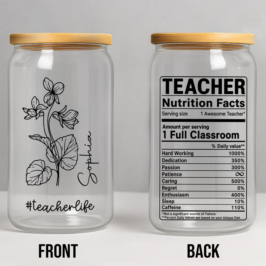 Personalized Clear Glass Can Custom Teacher Gift with Straws Clear Glass Can GradoCreations