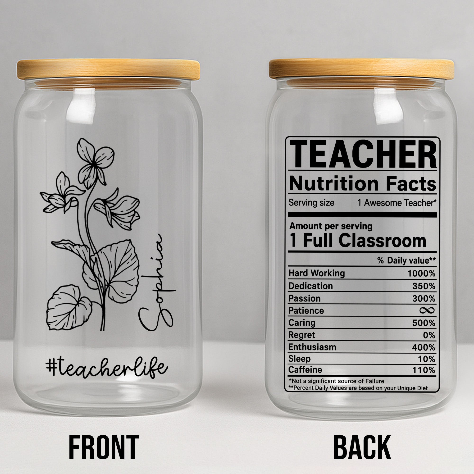 Personalized Clear Glass Can Custom Teacher Gift with Straws Clear Glass Can GradoCreations