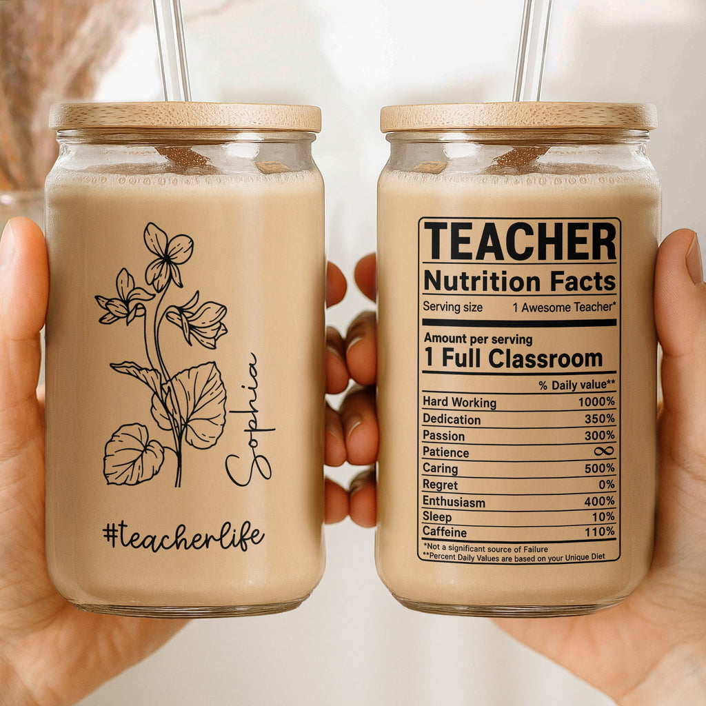 Personalized Clear Glass Can Custom Teacher Gift with Straws Clear Glass Can GradoCreations