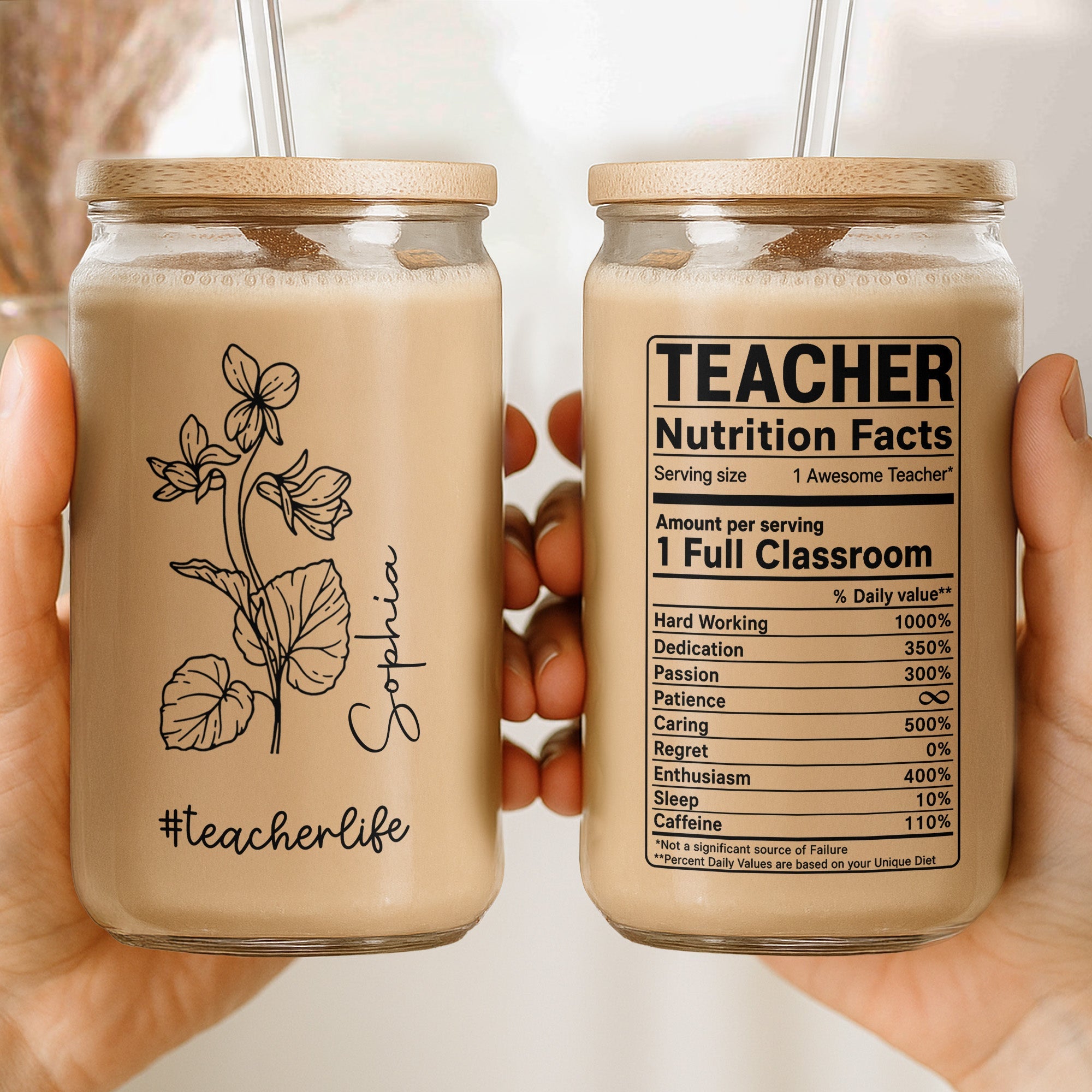 Personalized Clear Glass Can Custom Teacher Gift with Straws Clear Glass Can GradoCreations