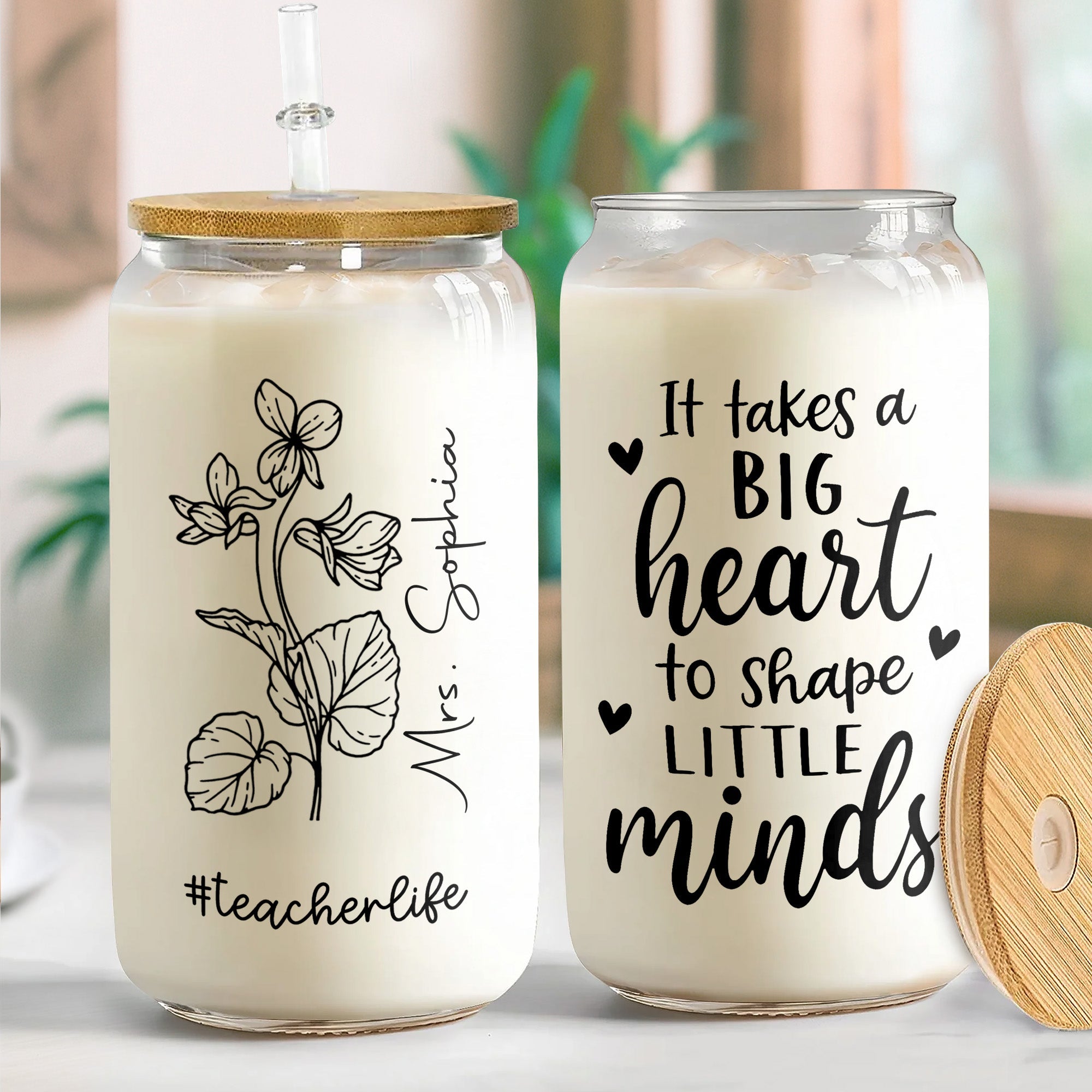 Personalized Clear Glass Can Custom Name Teacher Gift Idea Clear Glass Can GradoCreations