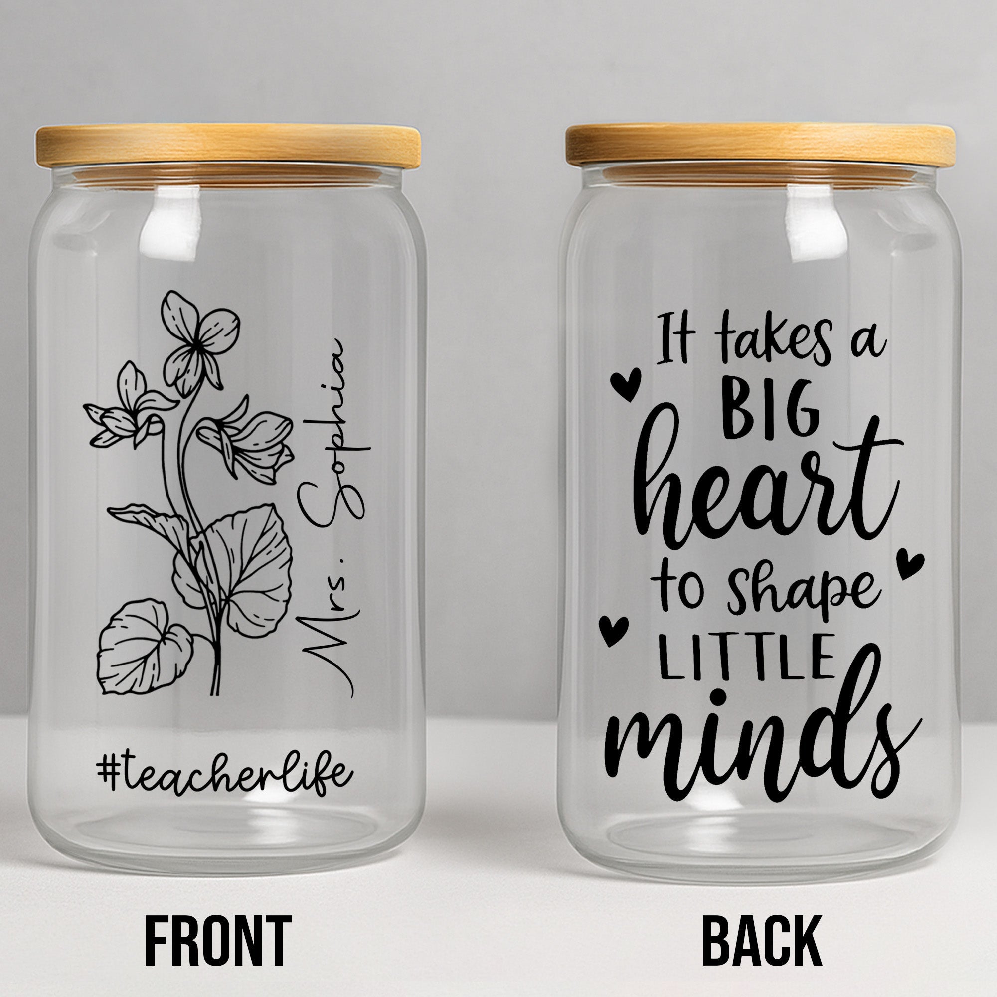 Personalized Clear Glass Can Custom Name Teacher Gift Idea Clear Glass Can GradoCreations