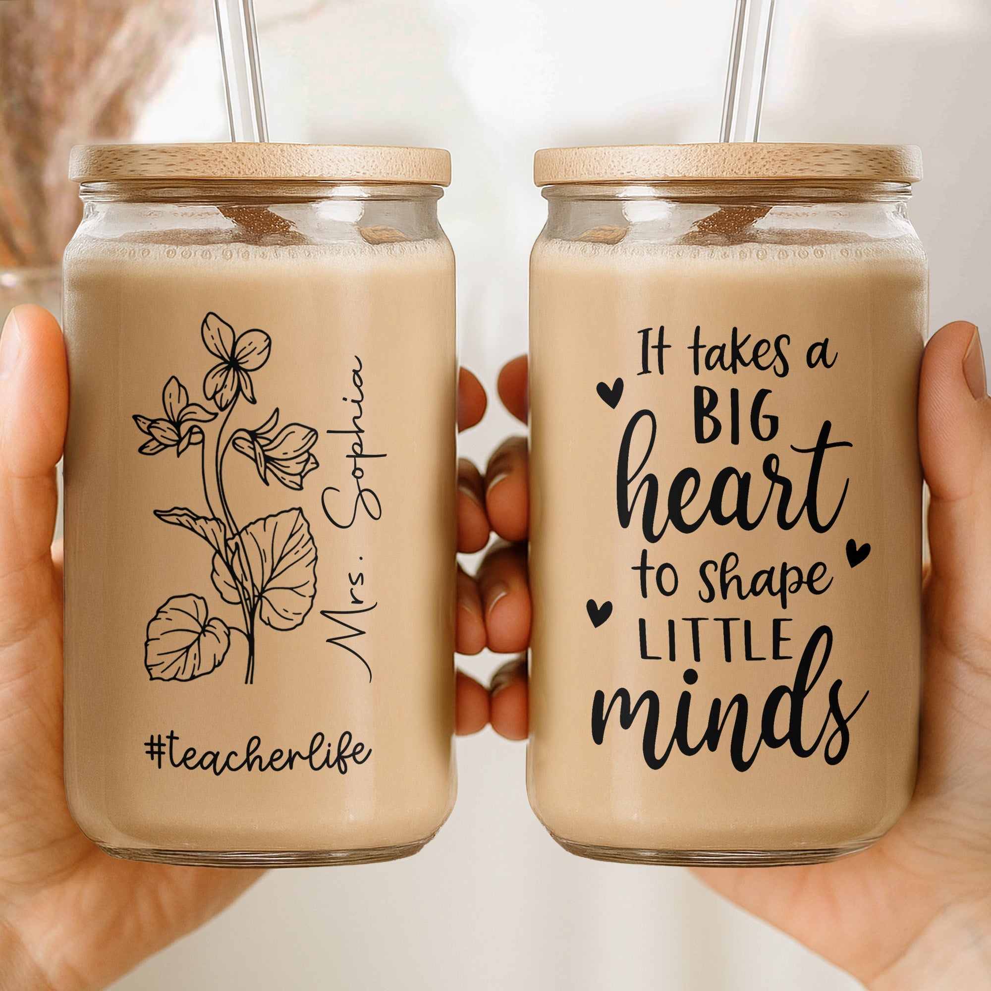 Personalized Clear Glass Can Custom Name Teacher Gift Idea Clear Glass Can GradoCreations