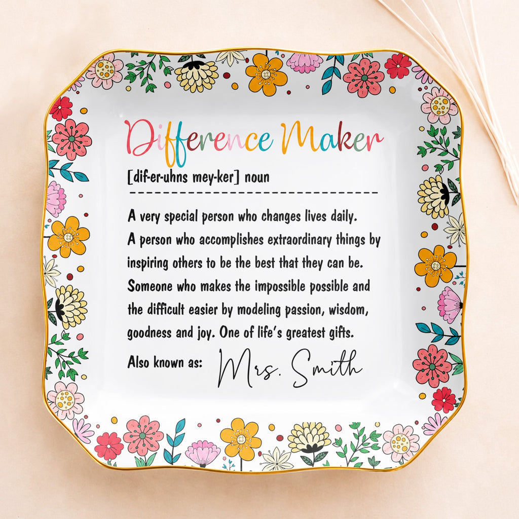 Personalized Ceramic Jewelry Dish Custom Name Gift for Teacher Lace Square Jewelry Dish GradoCreations