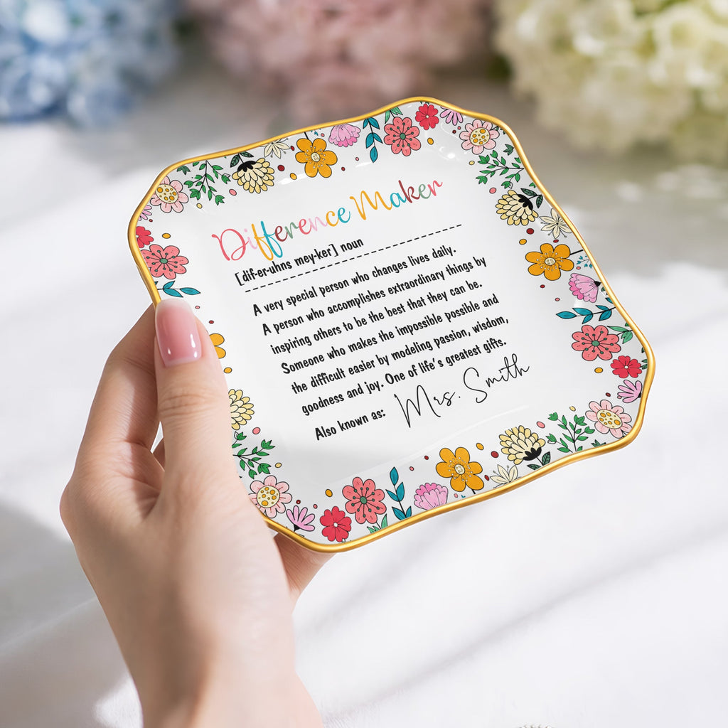Personalized Ceramic Jewelry Dish Custom Name Gift for Teacher Lace Square Jewelry Dish GradoCreations