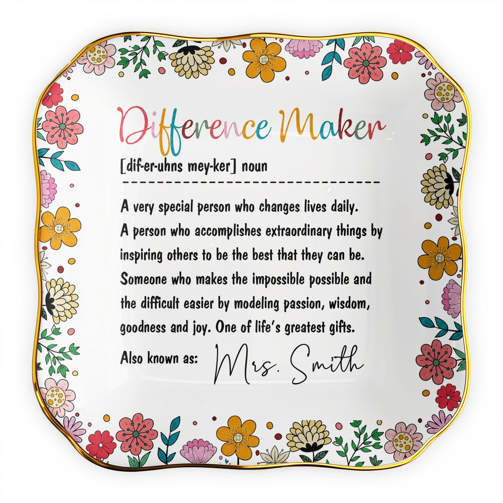 Personalized Ceramic Jewelry Dish Custom Name Gift for Teacher Lace Square Jewelry Dish GradoCreations