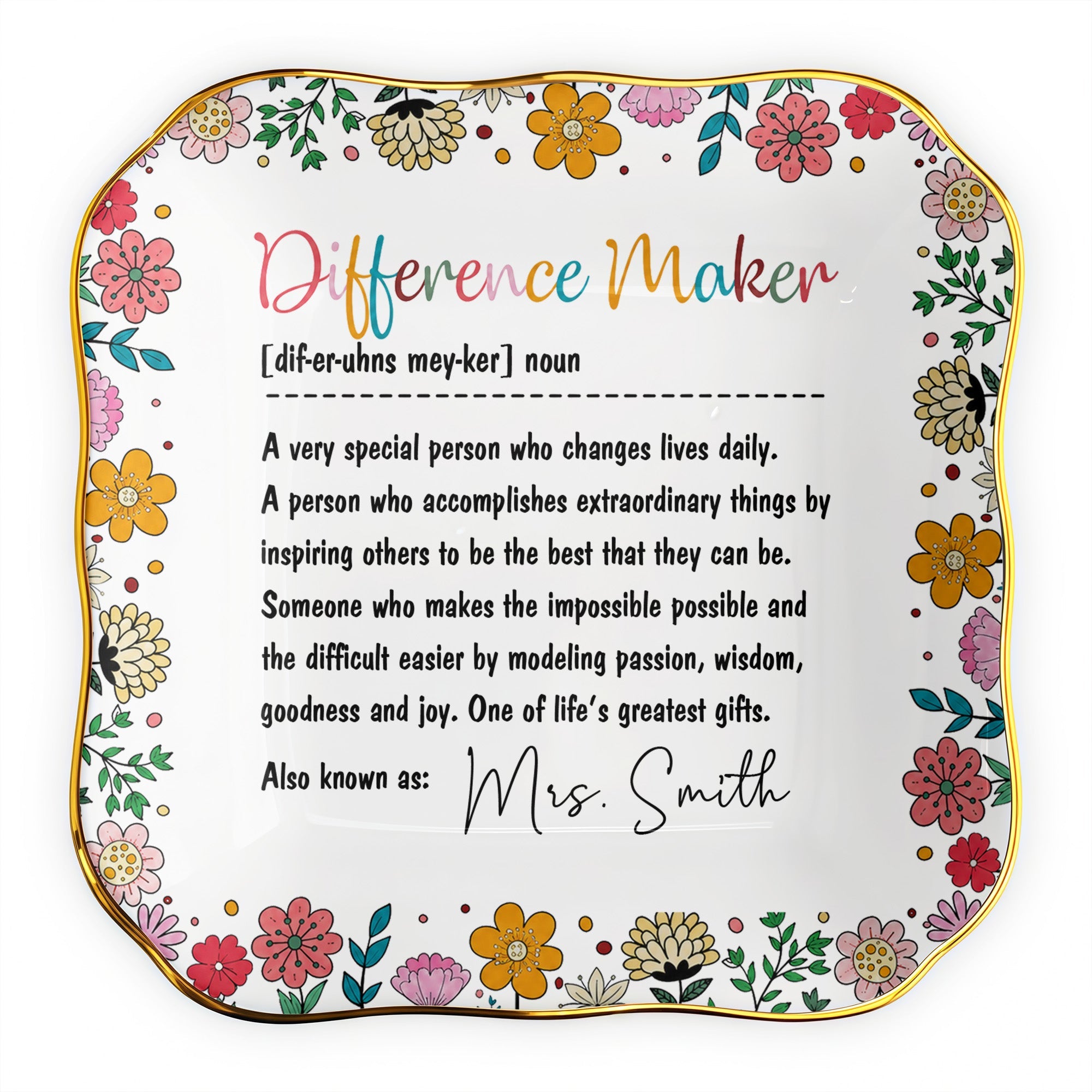 Personalized Ceramic Jewelry Dish Custom Name Gift for Teacher Lace Square Jewelry Dish GradoCreations