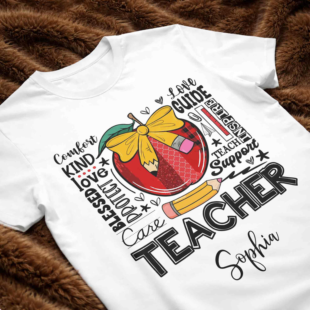 Personalized Teacher Gift Custom T-shirt Hoodie Red Apple Pencil Shirt GradoCreations