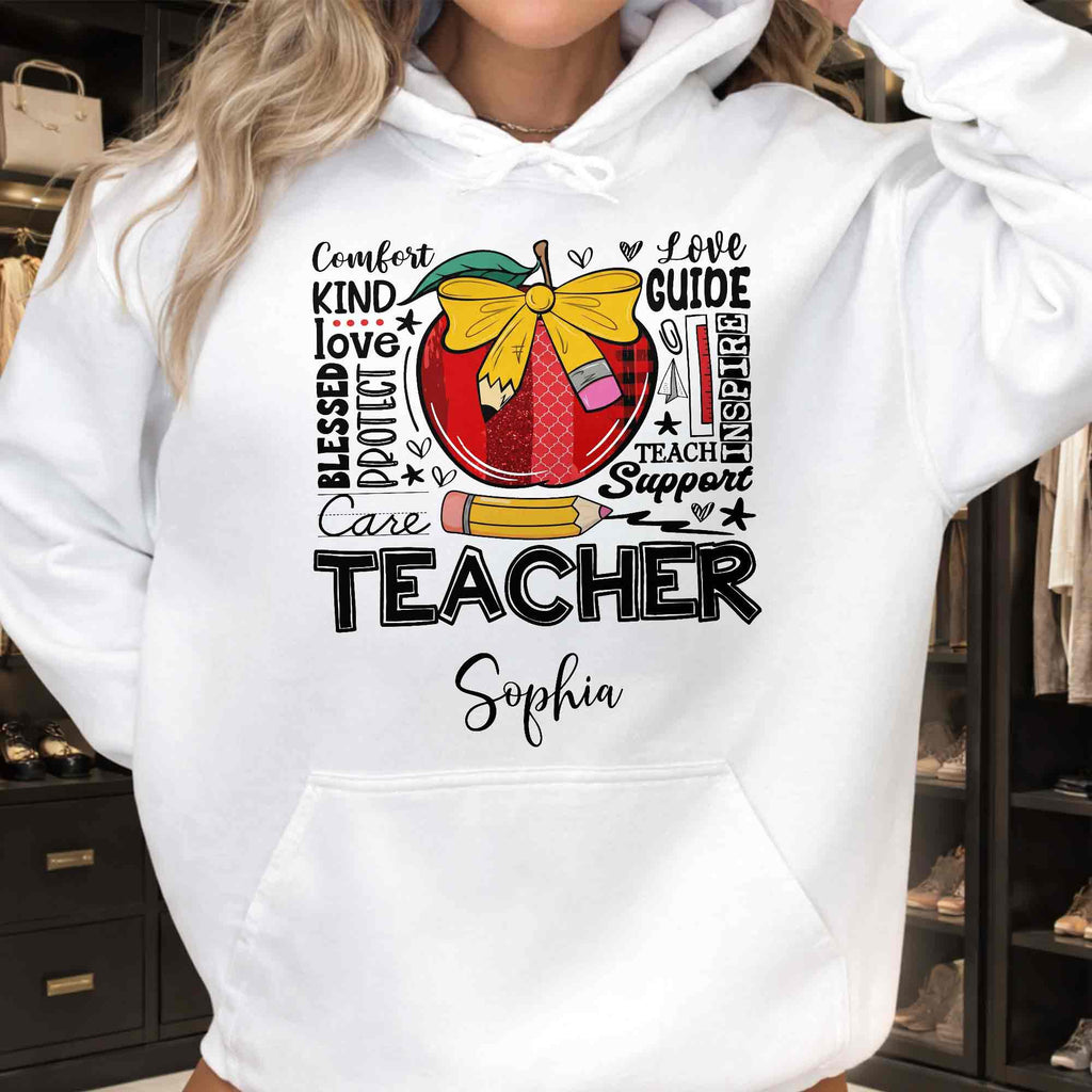 Personalized Teacher Gift Custom T-shirt Hoodie Red Apple Pencil Shirt GradoCreations