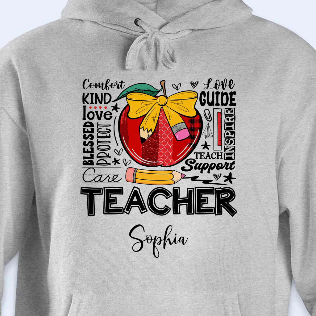 Personalized Teacher Gift Custom T-shirt Hoodie Red Apple Pencil Shirt GradoCreations