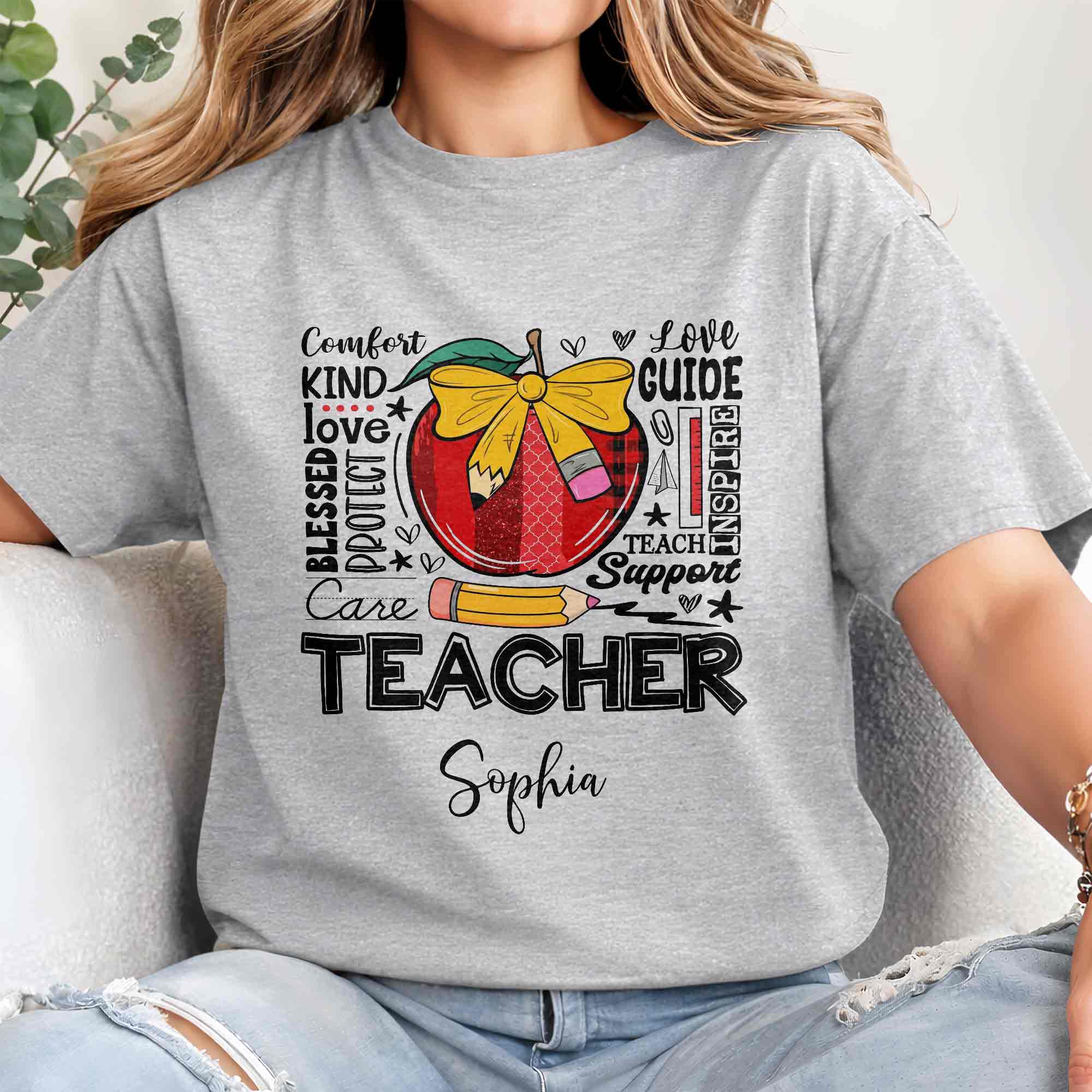 Personalized Teacher Gift Custom T-shirt Hoodie Red Apple Pencil Shirt GradoCreations