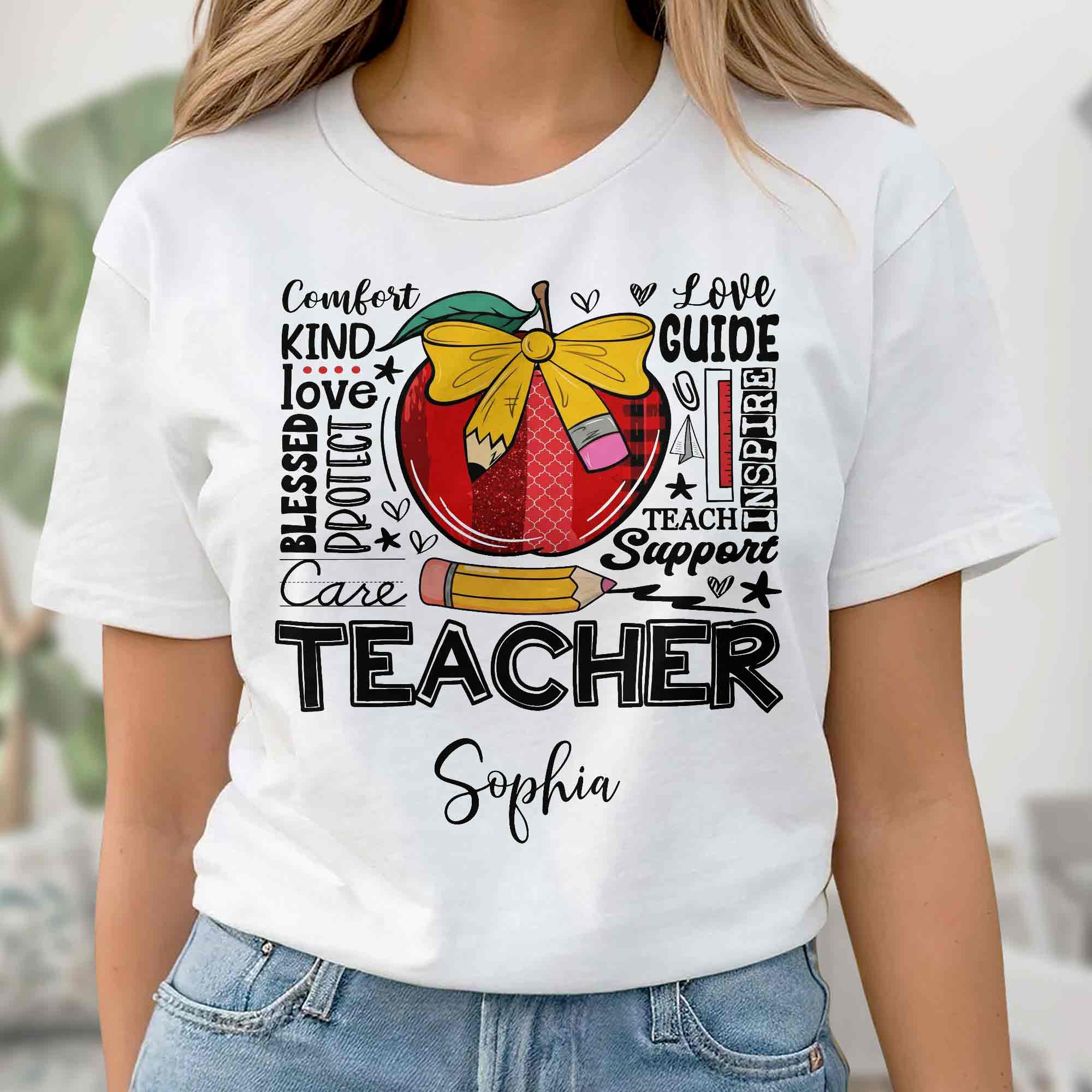 Personalized Teacher Gift Custom T-shirt Hoodie Red Apple Pencil Shirt GradoCreations