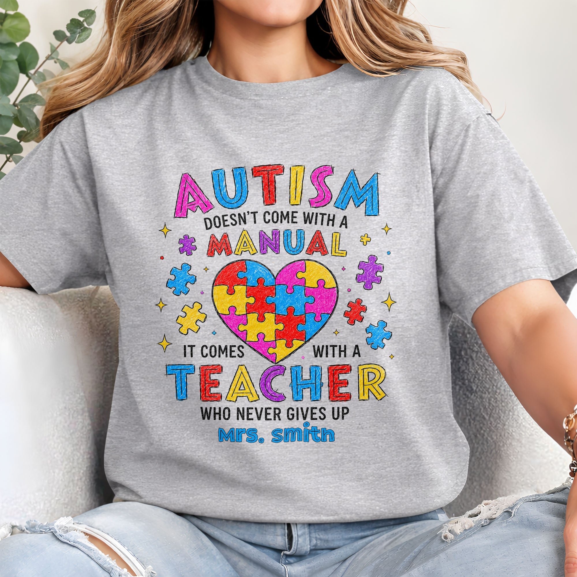 Personalized Heart Puzzle Piece Teacher Shirt Custom Gift Shirt GradoCreations