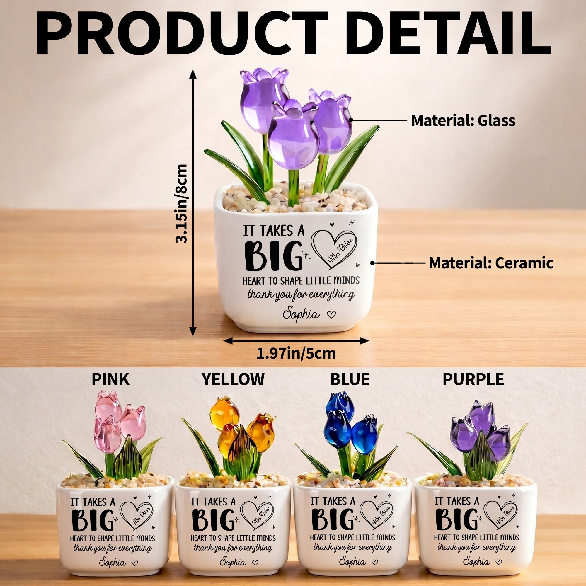 Personalized Custom Glass Tulip Flowers Gift for Teachers Glass Tulip GradoCreations