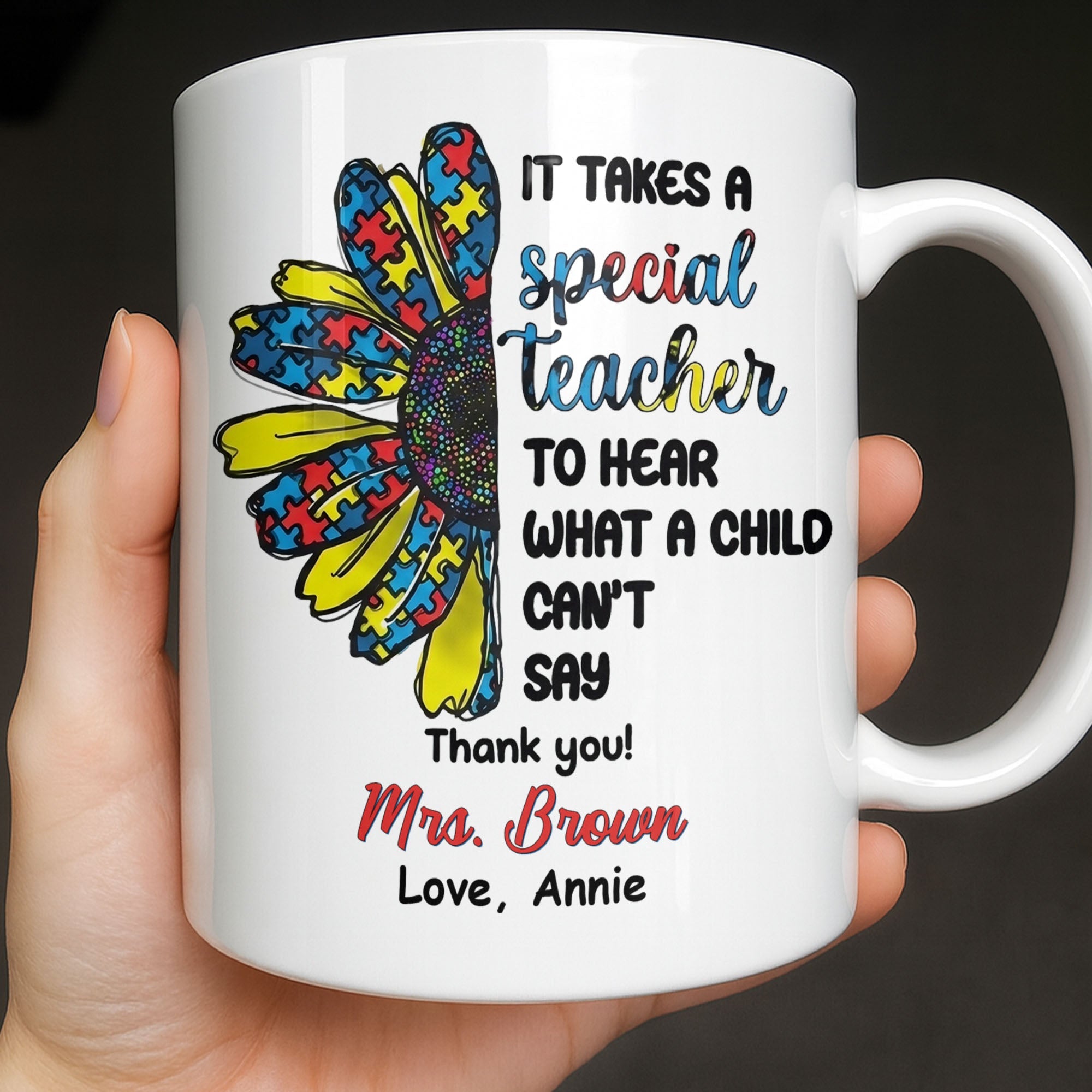 Personalized Teacher Coffee Mug Custom Name Sunflower Gift Edge-to-edge Mug GradoCreations