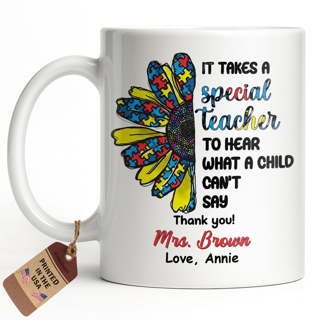 Personalized Teacher Coffee Mug Custom Name Sunflower Gift Edge-to-edge Mug GradoCreations