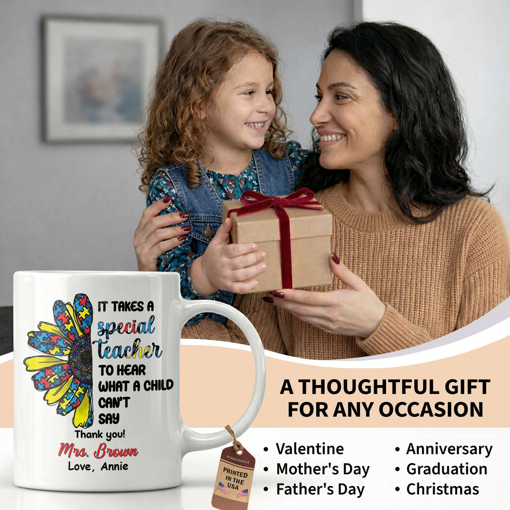 Personalized Teacher Coffee Mug Custom Name Sunflower Gift Edge-to-edge Mug GradoCreations