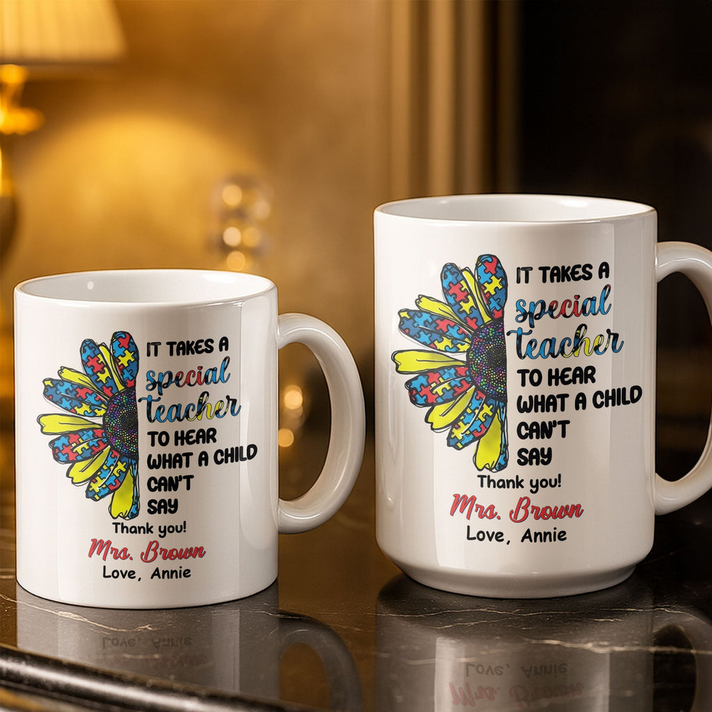 Personalized Teacher Coffee Mug Custom Name Sunflower Gift Edge-to-edge Mug GradoCreations