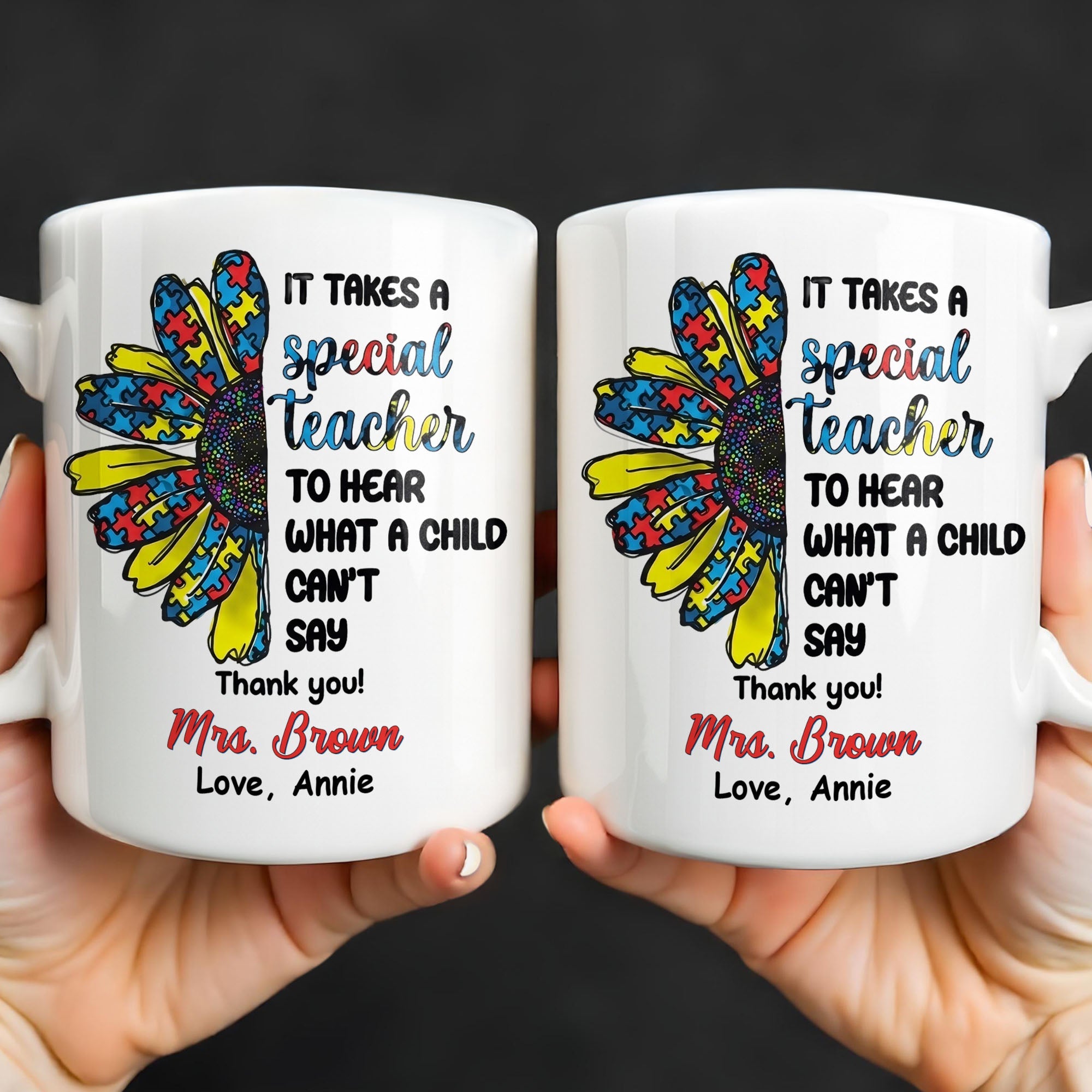 Personalized Teacher Coffee Mug Custom Name Sunflower Gift Edge-to-edge Mug GradoCreations