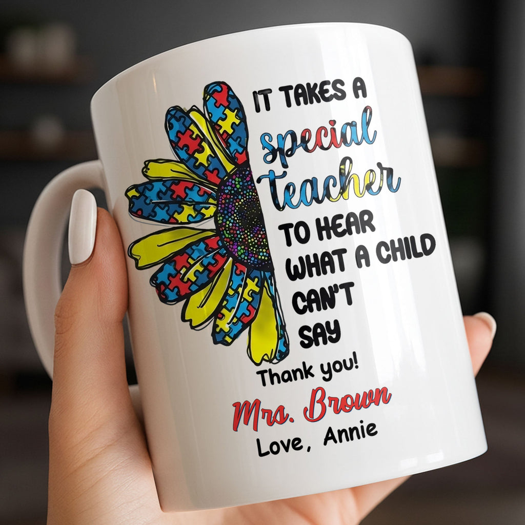 Personalized Teacher Coffee Mug Custom Name Sunflower Gift Edge-to-edge Mug GradoCreations
