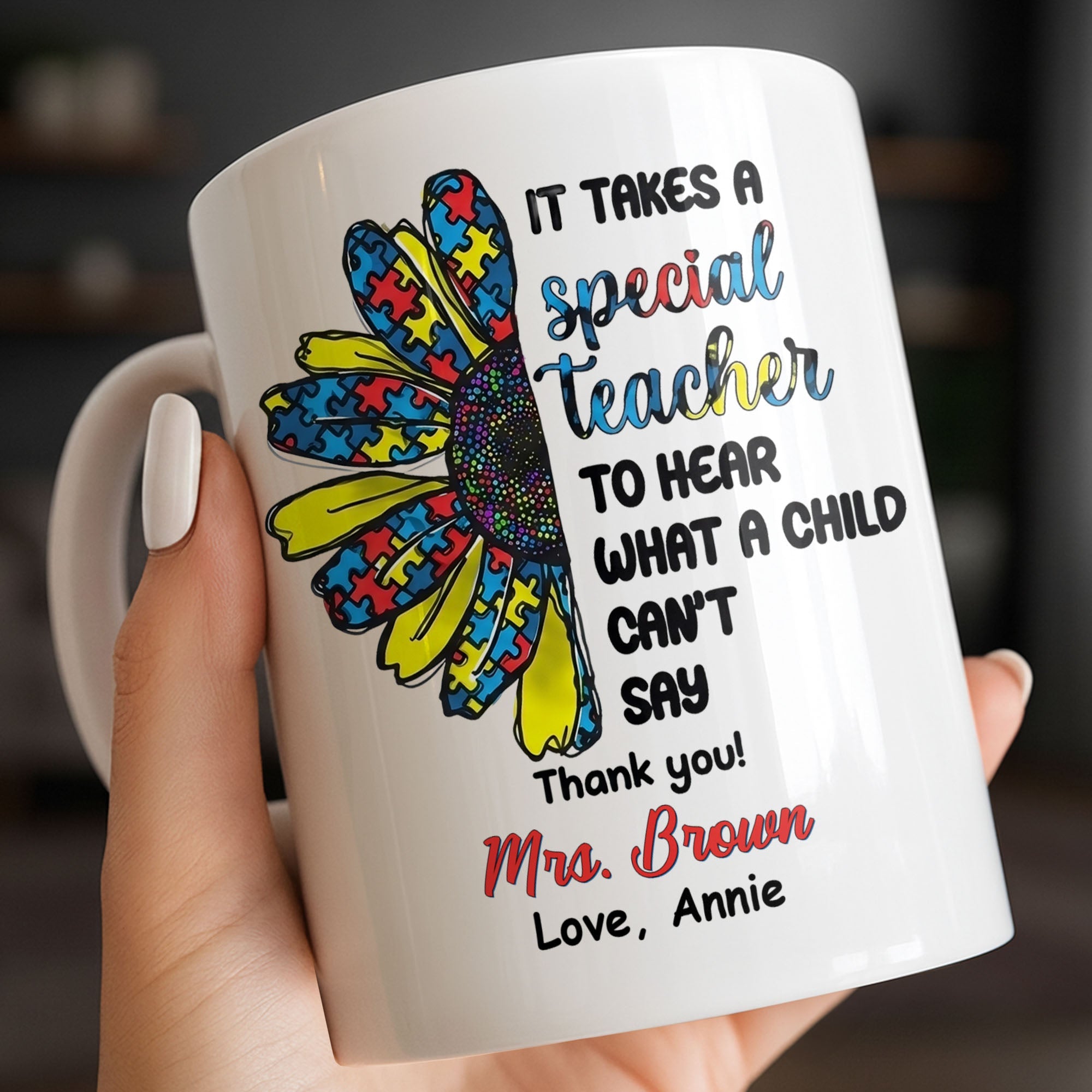 Personalized Teacher Coffee Mug Custom Name Sunflower Gift Edge-to-edge Mug GradoCreations