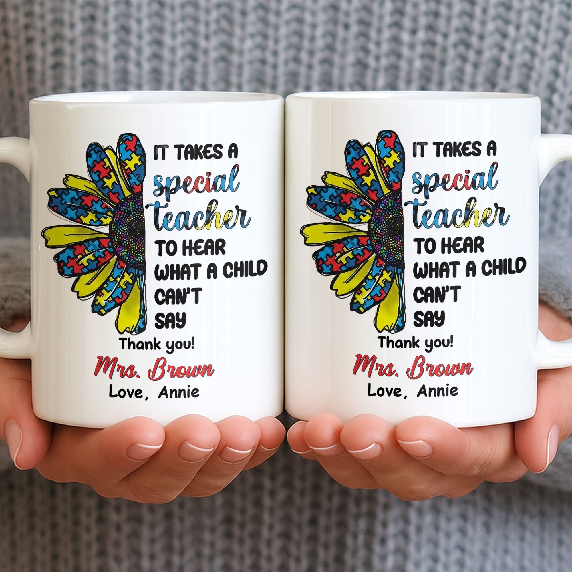 Personalized Teacher Coffee Mug Custom Name Sunflower Gift Edge-to-edge Mug GradoCreations