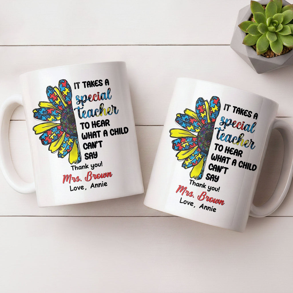Personalized Teacher Coffee Mug Custom Name Sunflower Gift Edge-to-edge Mug GradoCreations