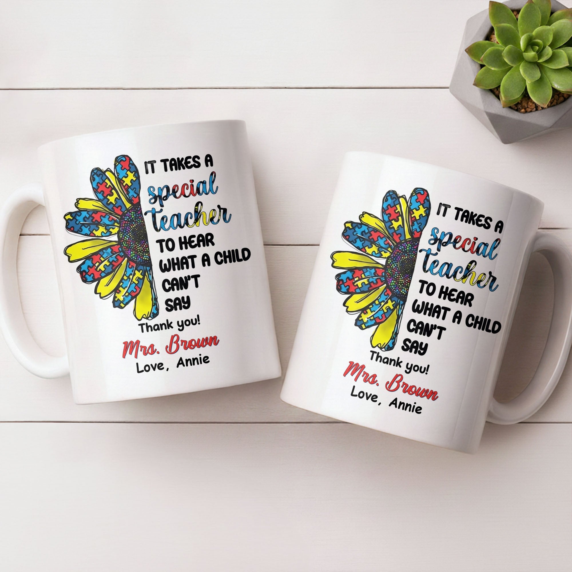 Personalized Teacher Coffee Mug Custom Name Sunflower Gift Edge-to-edge Mug GradoCreations