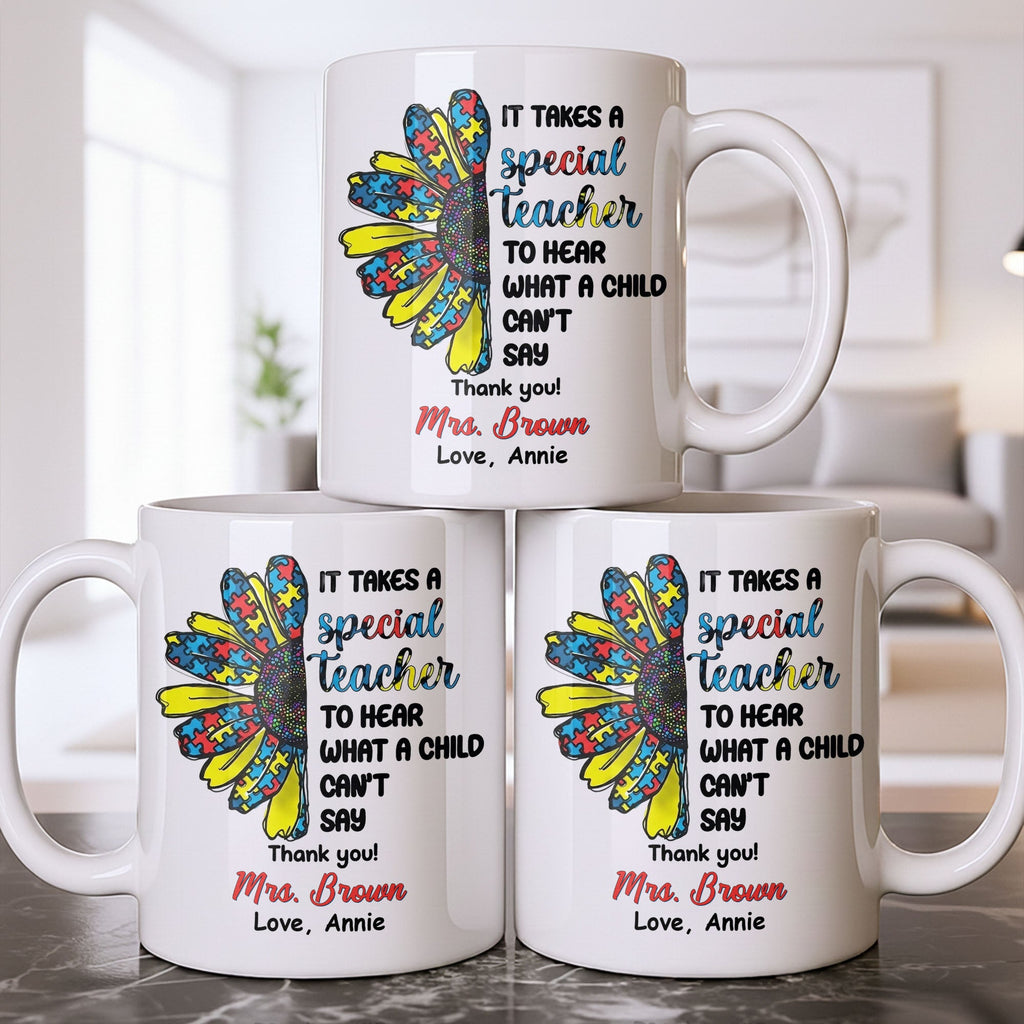 Personalized Teacher Coffee Mug Custom Name Sunflower Gift Edge-to-edge Mug GradoCreations