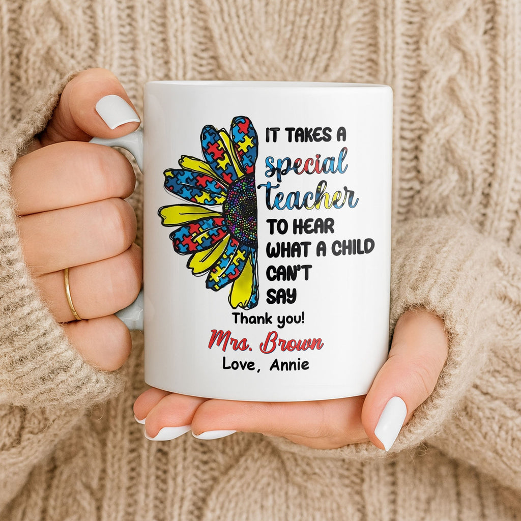 Personalized Teacher Coffee Mug Custom Name Sunflower Gift Edge-to-edge Mug GradoCreations