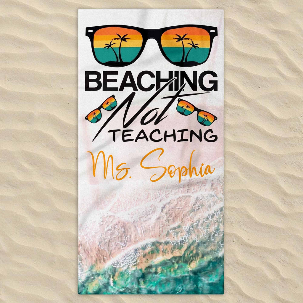 Personalized Beach Towel Custom Name Retro Design Gift for Teacher Beach Towels GradoCreations