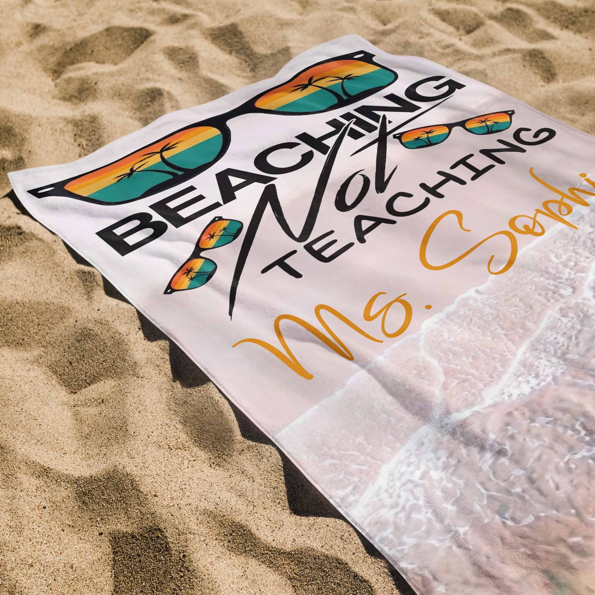 Personalized Beach Towel Custom Name Retro Design Gift for Teacher Beach Towels GradoCreations