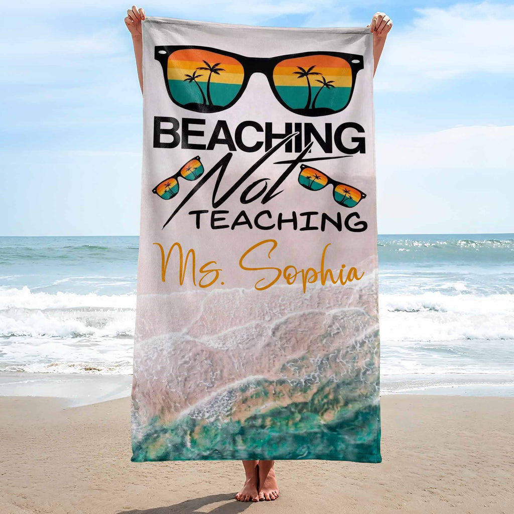 Personalized Beach Towel Custom Name Retro Design Gift for Teacher Beach Towels GradoCreations