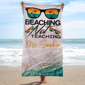 Personalized Beach Towel Custom Name Retro Design Gift for Teacher Beach Towels GradoCreations