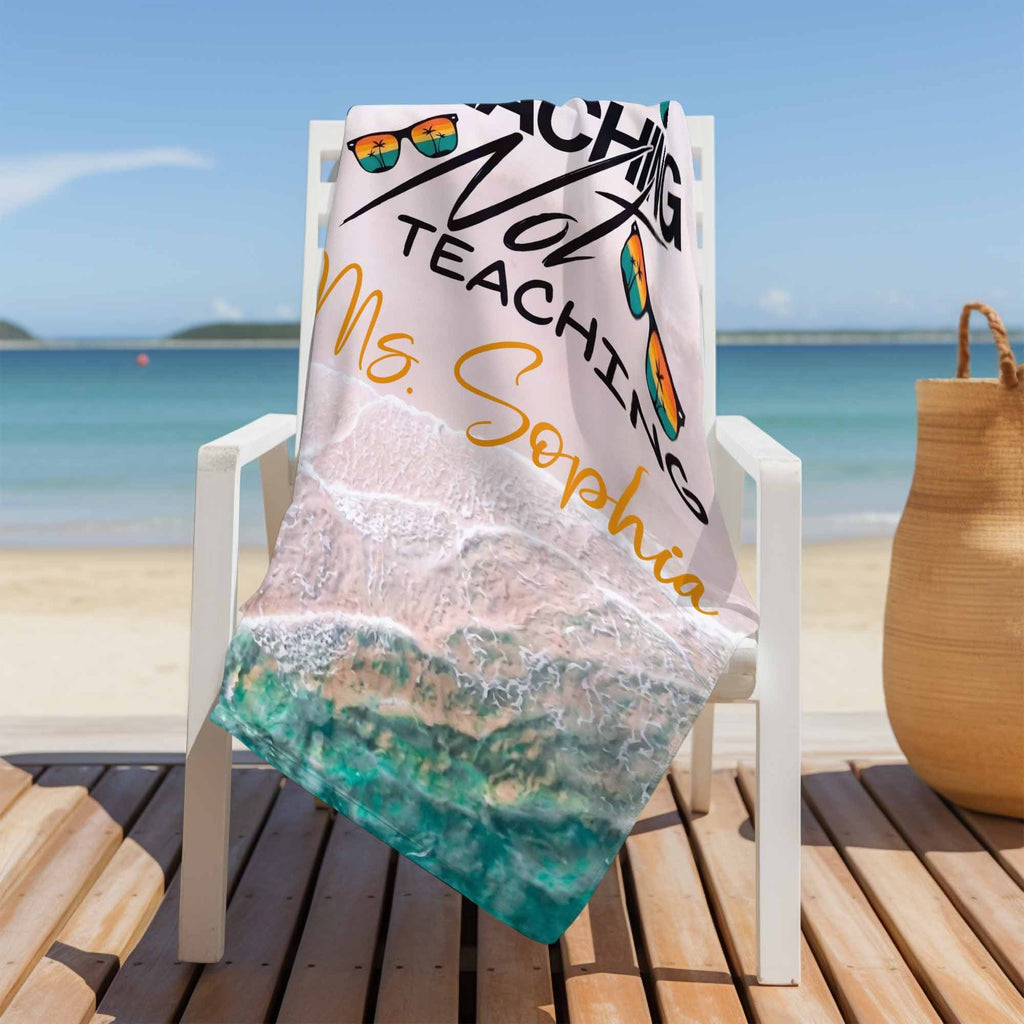 Personalized Beach Towel Custom Name Retro Design Gift for Teacher Beach Towels GradoCreations