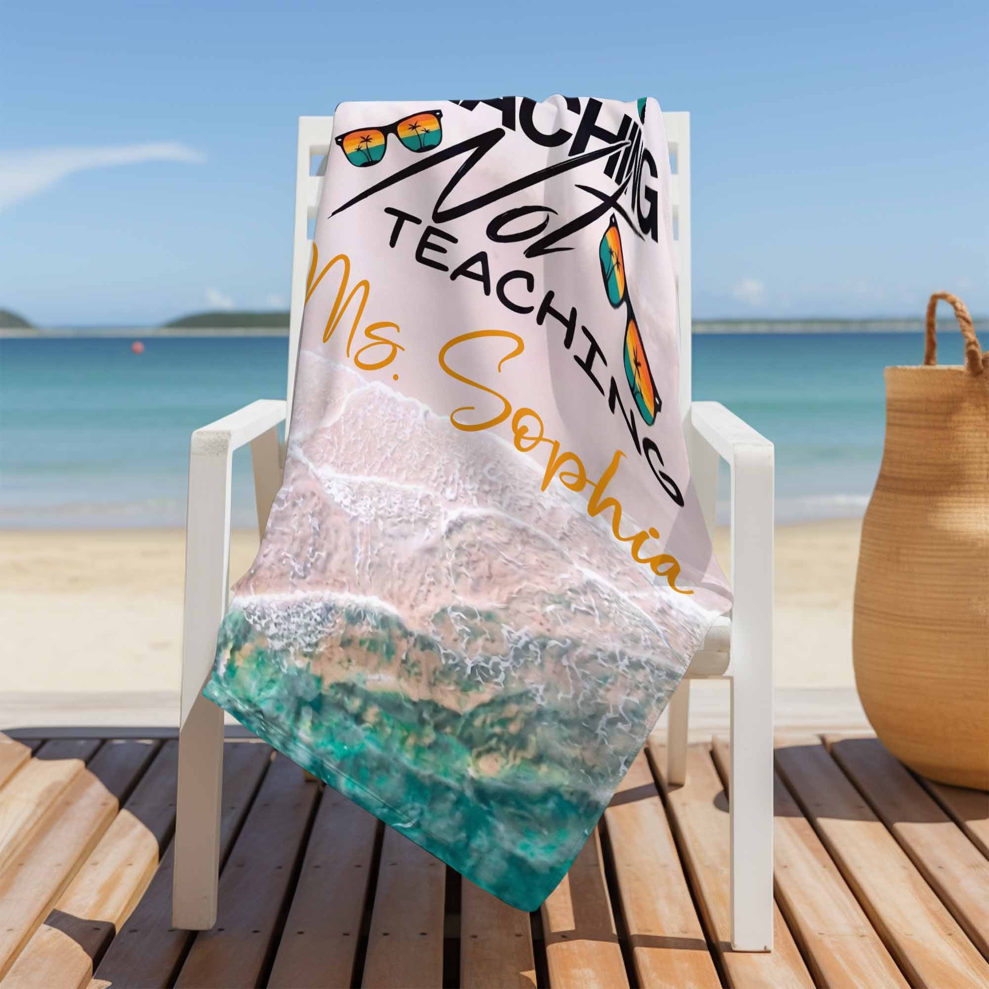 Personalized Beach Towel Custom Name Retro Design Gift for Teacher Beach Towels GradoCreations