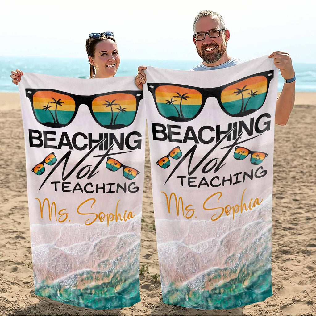 Personalized Beach Towel Custom Name Retro Design Gift for Teacher Beach Towels GradoCreations