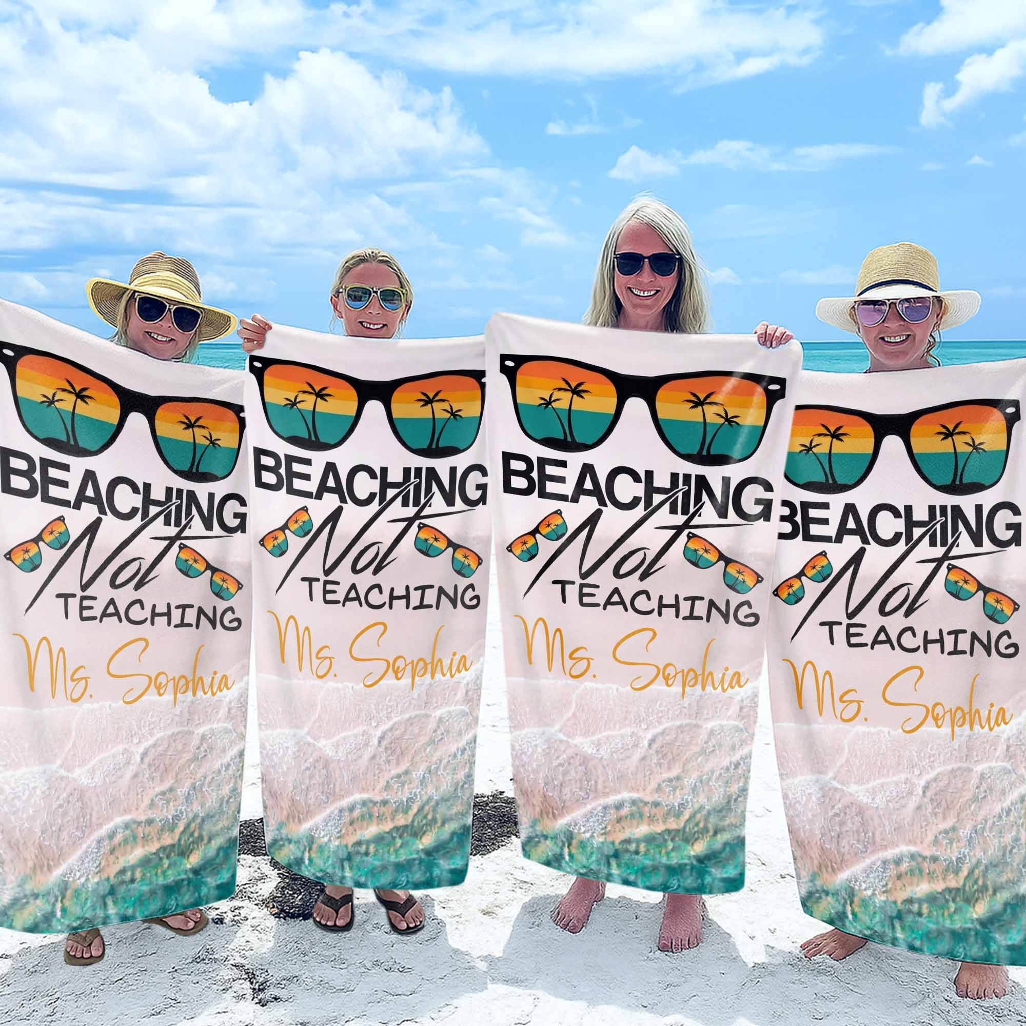 Personalized Beach Towel Custom Name Retro Design Gift for Teacher Beach Towels GradoCreations
