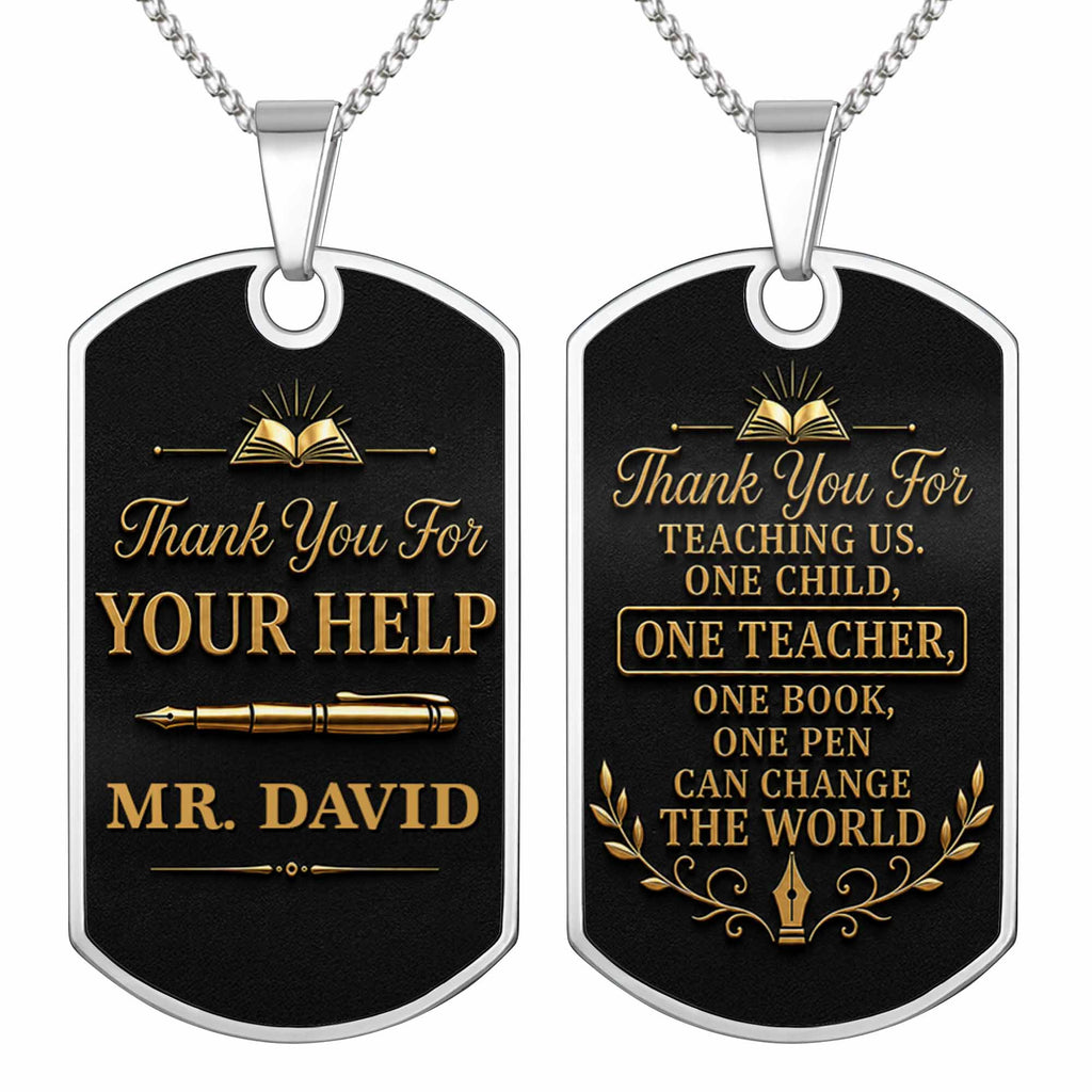 Personalized Custom Dog Tag Necklace Gift for Teacher | Graduation Dog Tag Necklace GradoCreations