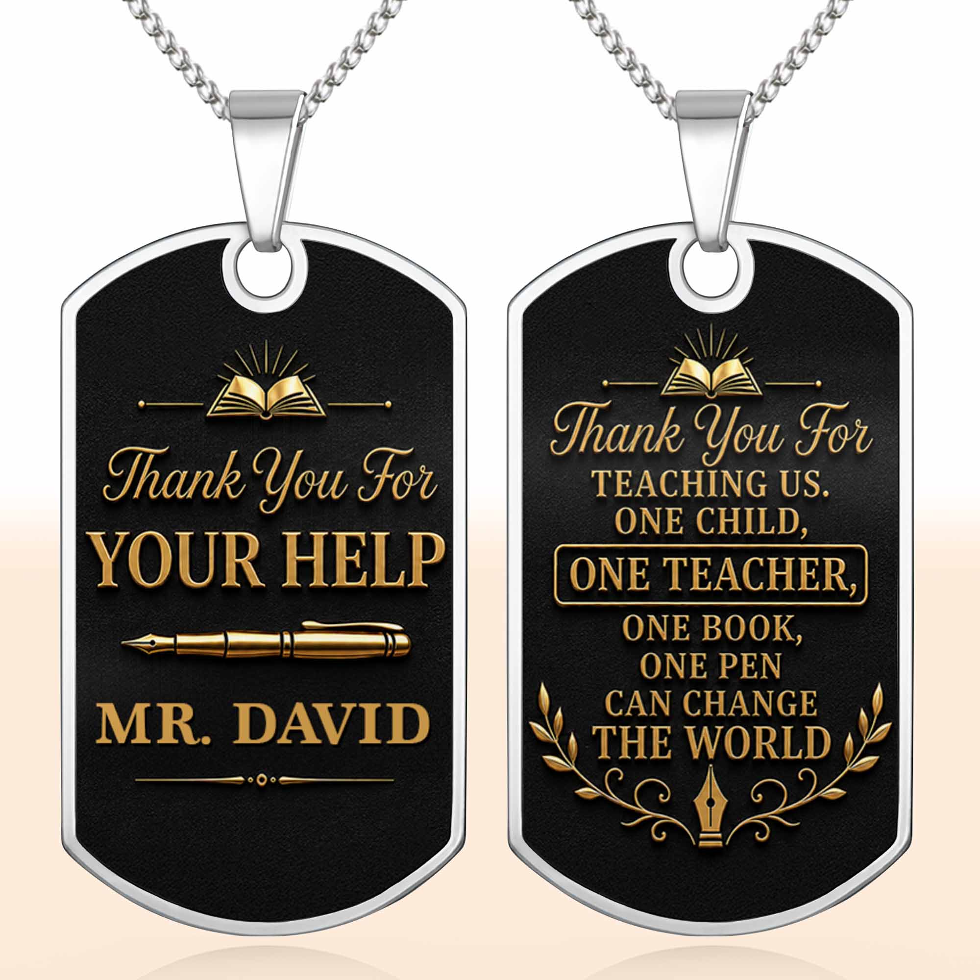 Personalized Custom Dog Tag Necklace Gift for Teacher | Graduation Dog Tag Necklace GradoCreations