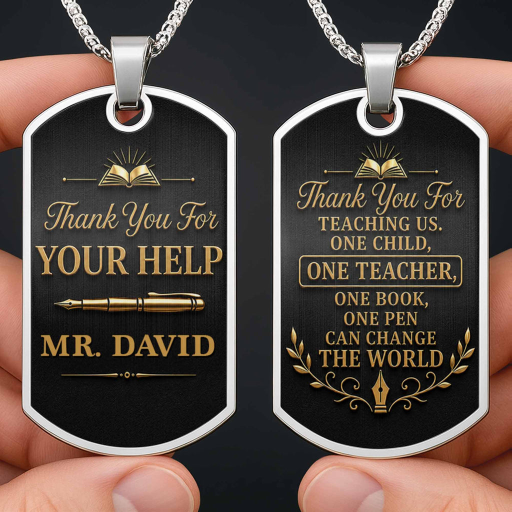 Personalized Custom Dog Tag Necklace Gift for Teacher | Graduation Dog Tag Necklace GradoCreations