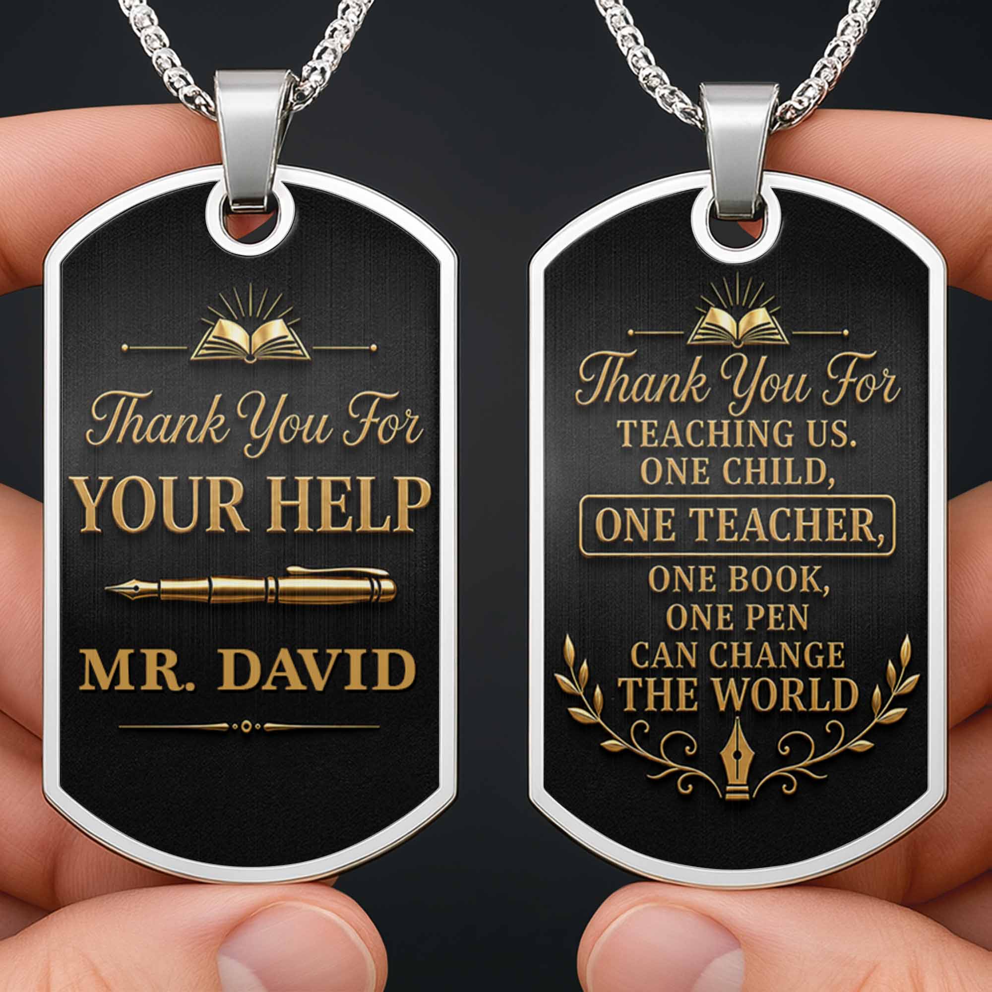 Personalized Custom Dog Tag Necklace Gift for Teacher | Graduation Dog Tag Necklace GradoCreations