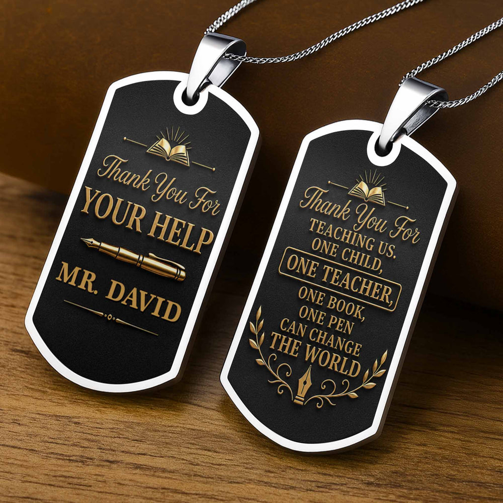 Personalized Custom Dog Tag Necklace Gift for Teacher | Graduation Dog Tag Necklace GradoCreations