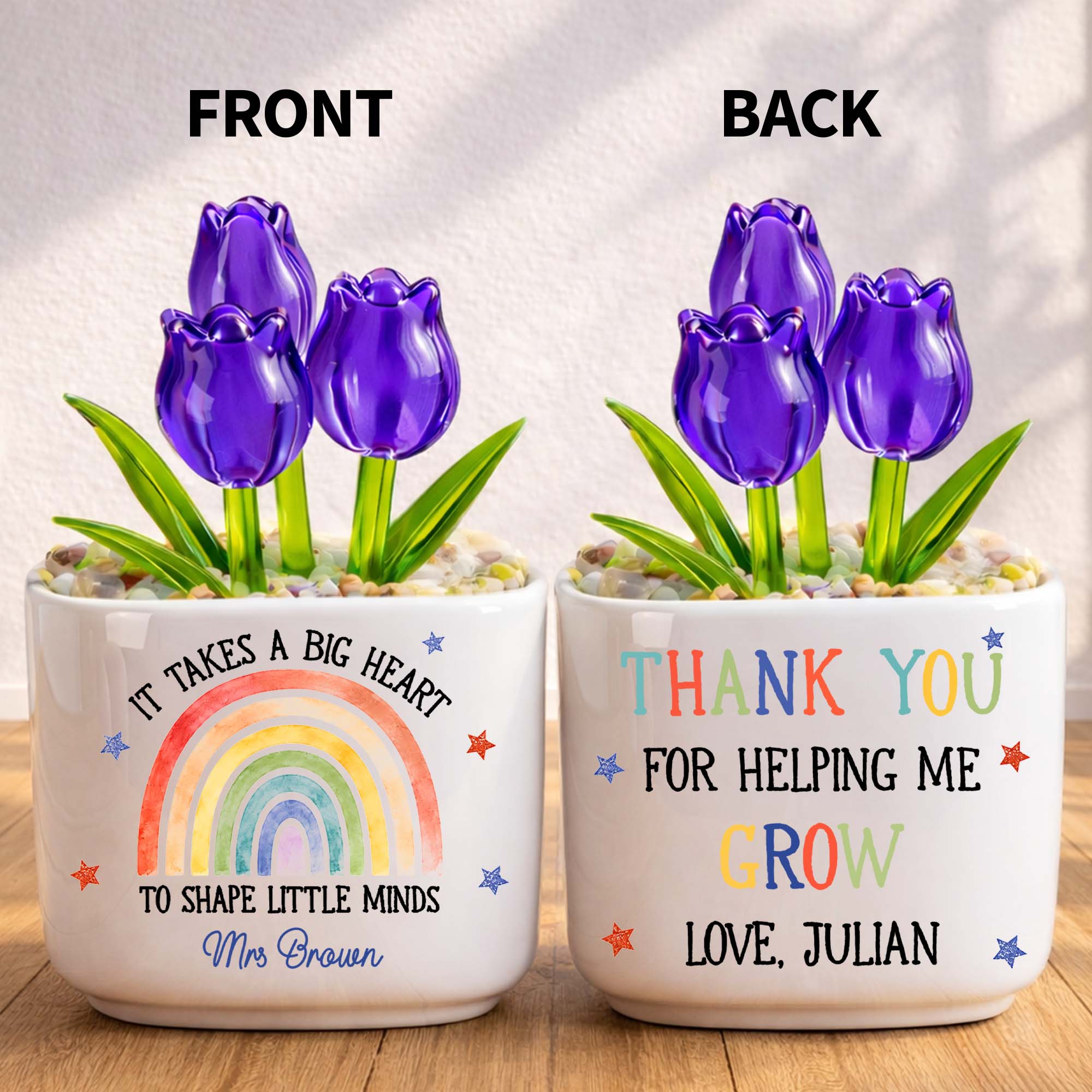 Personalized Glass Tulip Flowers Custom Name Gift for Teacher Glass Tulip GradoCreations