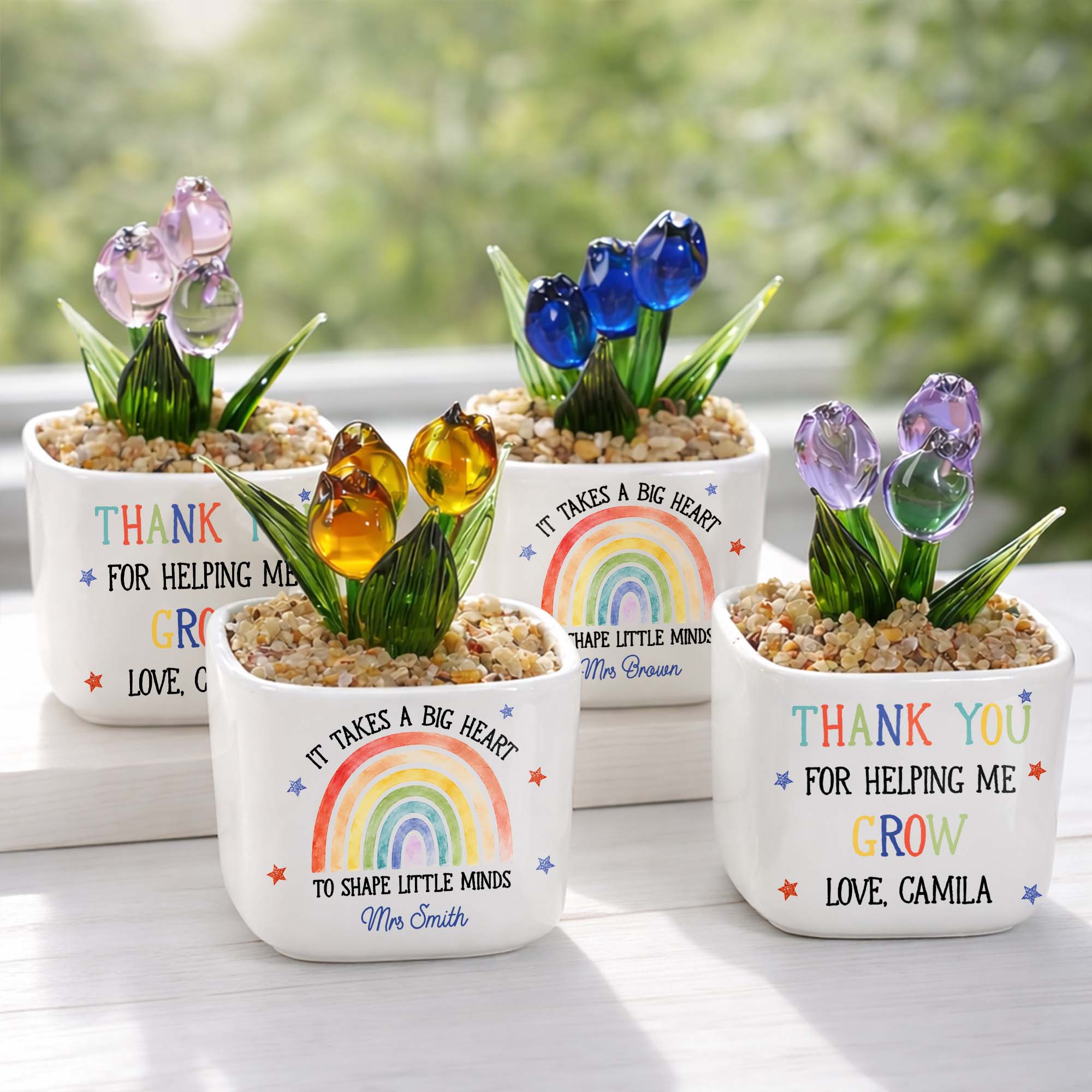 Personalized Glass Tulip Flowers Custom Name Gift for Teacher Glass Tulip GradoCreations