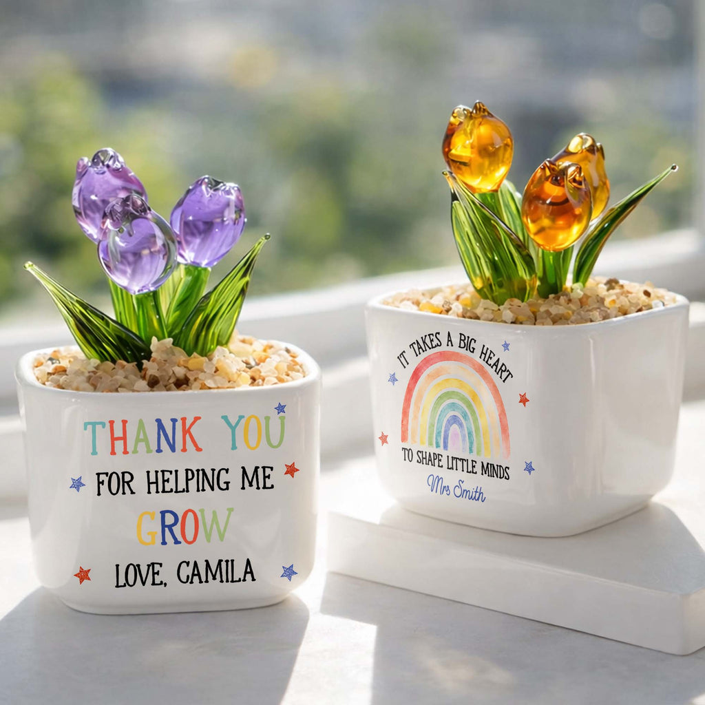 Personalized Glass Tulip Flowers Custom Name Gift for Teacher Glass Tulip GradoCreations