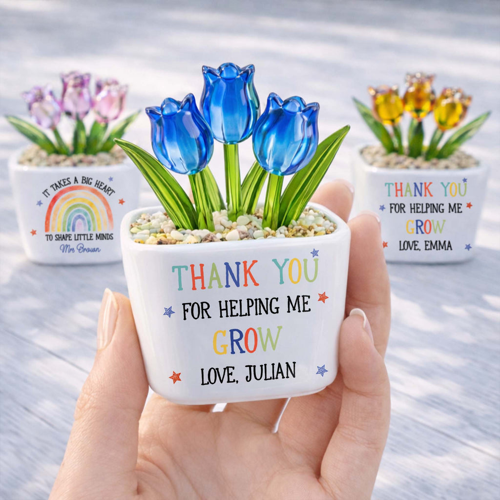 Personalized Glass Tulip Flowers Custom Name Gift for Teacher Glass Tulip GradoCreations