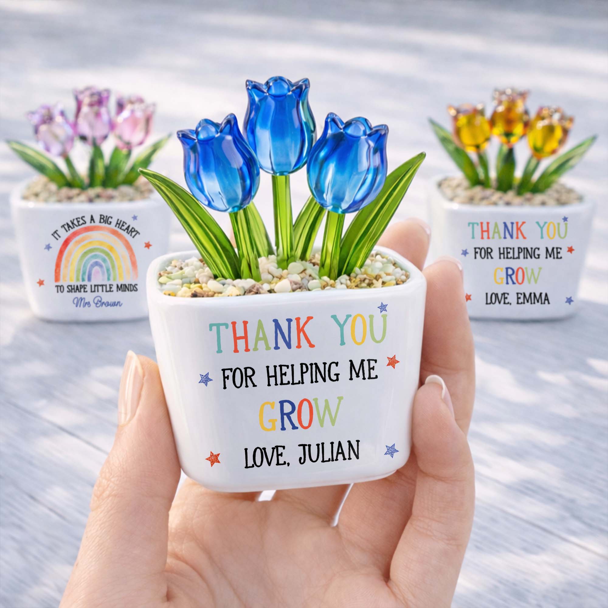 Personalized Glass Tulip Flowers Custom Name Gift for Teacher Glass Tulip GradoCreations